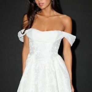 Kalara White Jacquard Off-the-Shoulder Mini Dress